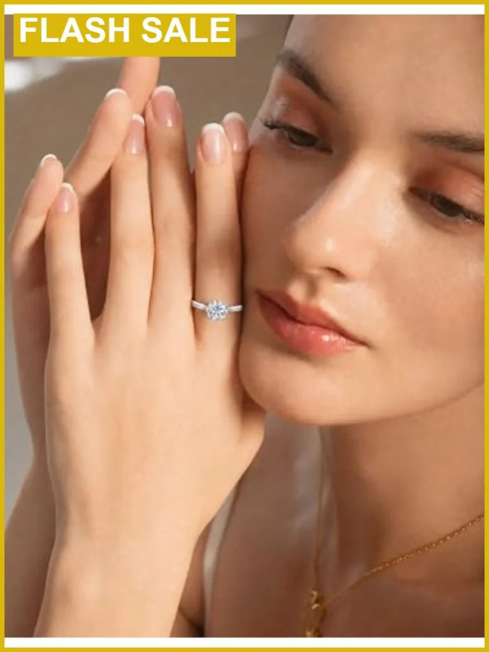 Lab Grown Diamond Engagement Ring 14K Gold Plated Sterling Silver Round Cut